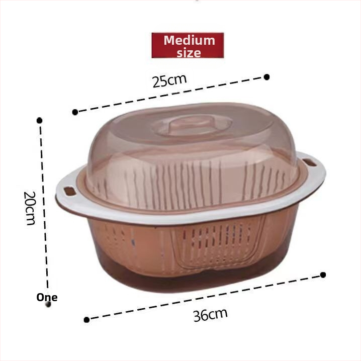 Dvostruki odvodni koš s poklopcem za voće i povrće — okrugli plastični PP koš za pranje i skladištenje