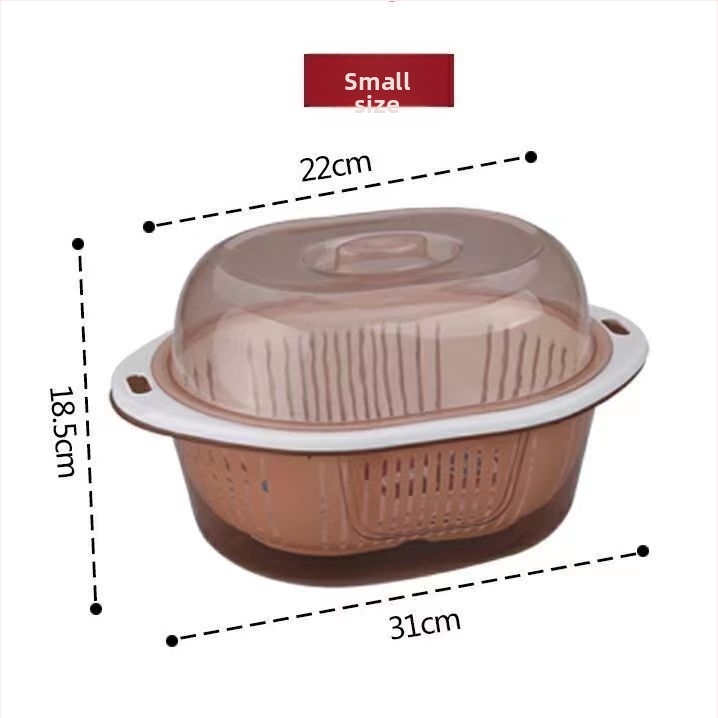 Dvostruki odvodni koš s poklopcem za voće i povrće — okrugli plastični PP koš za pranje i skladištenje