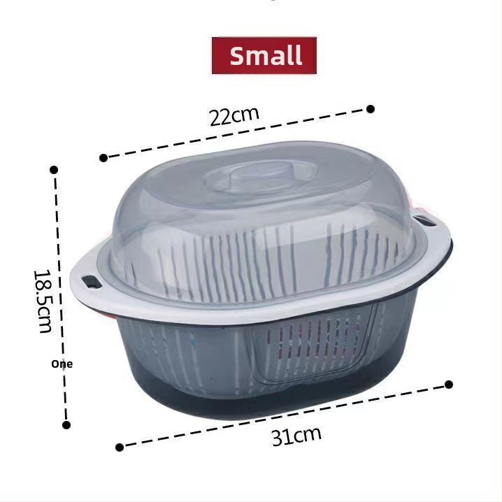 Dvostruki odvodni koš s poklopcem za voće i povrće — okrugli plastični PP koš za pranje i skladištenje