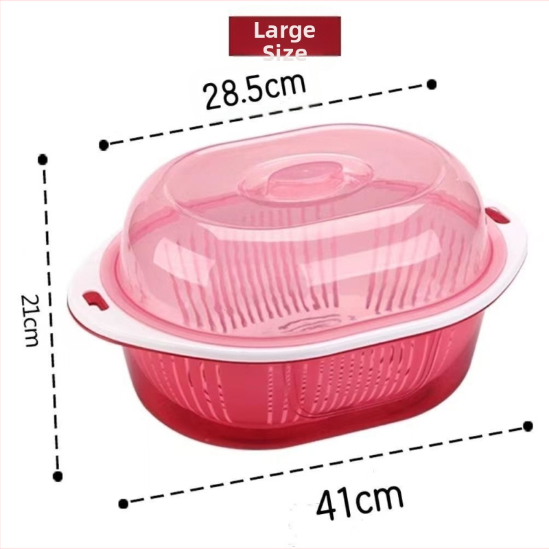 Dvostruki odvodni koš s poklopcem za voće i povrće — okrugli plastični PP koš za pranje i skladištenje