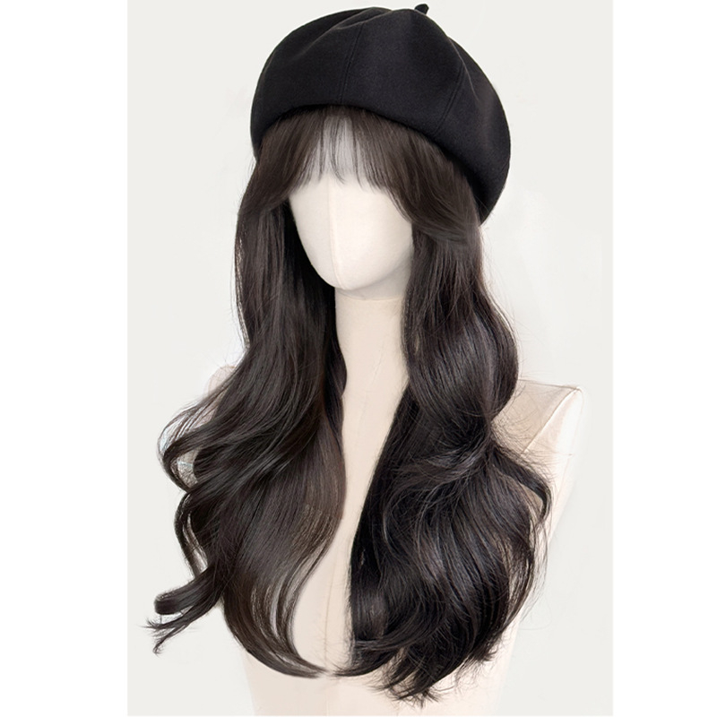 Ženski beret s ugrađenom perikom – jesen-zimski stil, termički otporne sintetičke vlasi, frizura: šiška ravna ili nagnuta, bez trajne boje