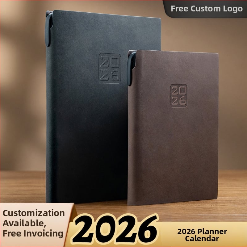 Дневник 2026: календар график, корица от имитация кожа, подвързване във формат French fold, Dowling хартия, 300–400 страници, Nine Thousand Years