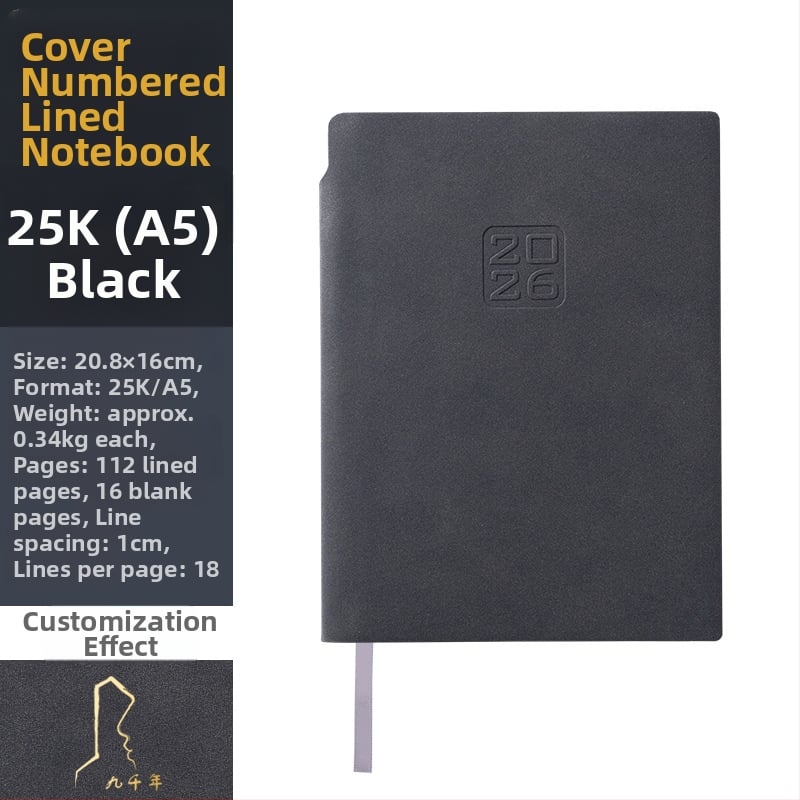 Дневник 2026: календар график, корица от имитация кожа, подвързване във формат French fold, Dowling хартия, 300–400 страници, Nine Thousand Years