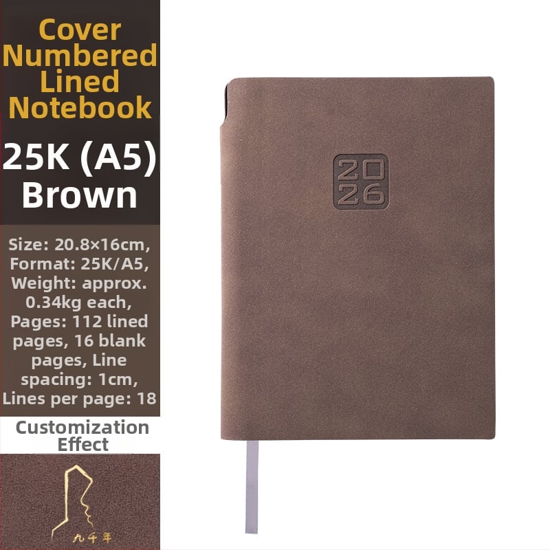 Дневник 2026: календар график, корица от имитация кожа, подвързване във формат French fold, Dowling хартия, 300–400 страници, Nine Thousand Years