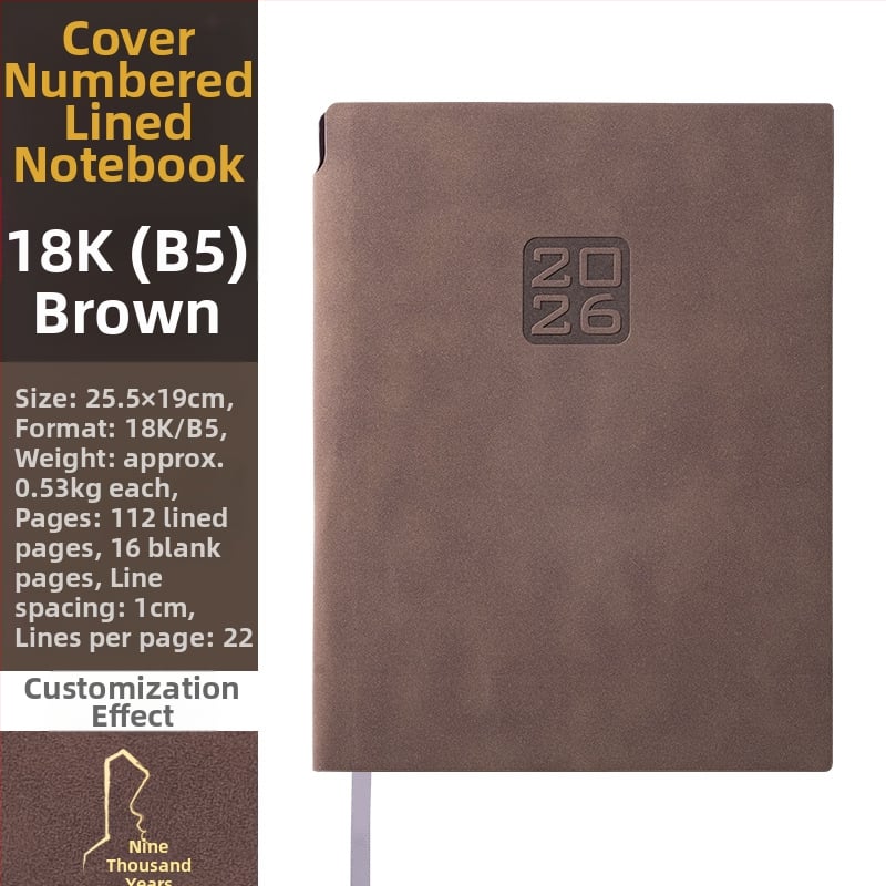 Дневник 2026: календар график, корица от имитация кожа, подвързване във формат French fold, Dowling хартия, 300–400 страници, Nine Thousand Years