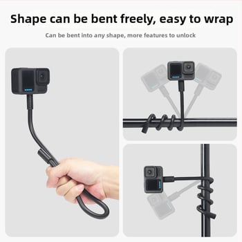 Гъвкав държач за селфи с магнит и 1/4 адаптер за екшън камера или смартфон — алуминиево-силиконова конструкция, универсално монтиране