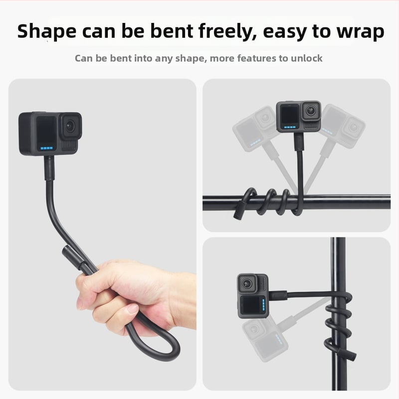 Гъвкав държач за селфи с магнит и 1/4 адаптер за екшън камера или смартфон — алуминиево-силиконова конструкция, универсално монтиране