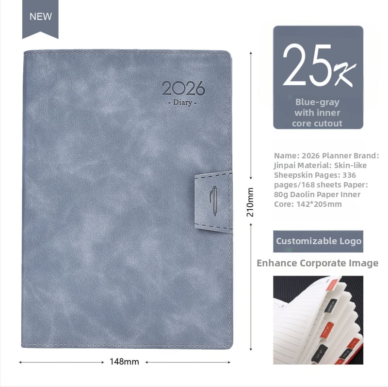 Блокнот Gold School – PU обложка, шиено подвързване, Dowling хартия, 80 г/м², 300–400 страници, 365-дневен планер