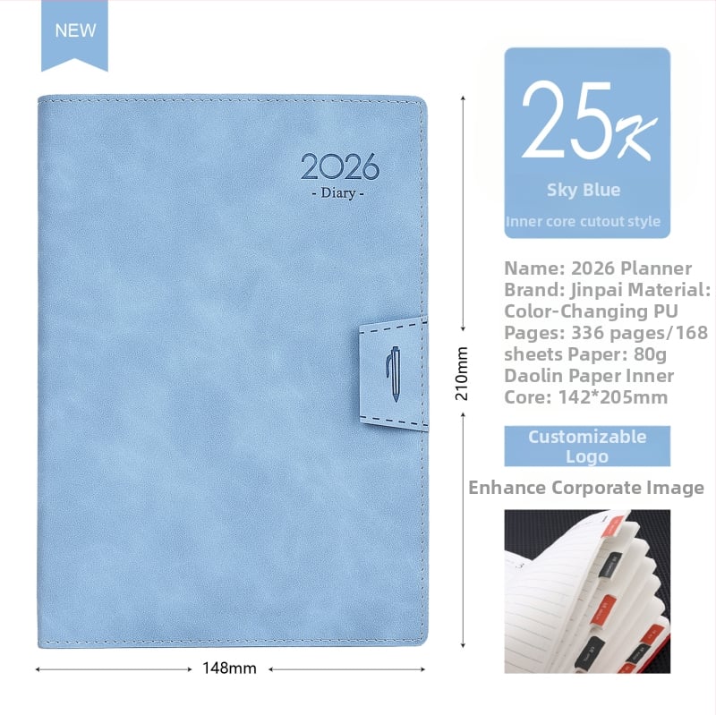 Блокнот Gold School – PU обложка, шиено подвързване, Dowling хартия, 80 г/м², 300–400 страници, 365-дневен планер