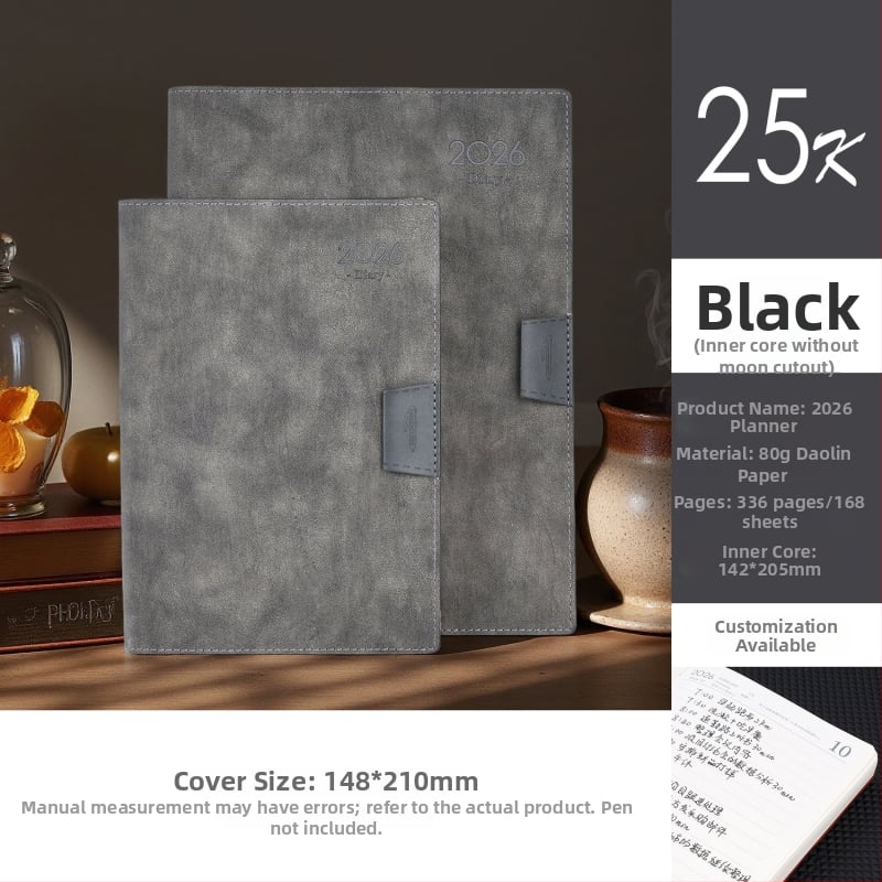 Блокнот Gold School – PU обложка, шиено подвързване, Dowling хартия, 80 г/м², 300–400 страници, 365-дневен планер