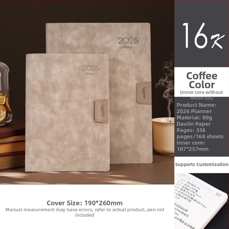 Блокнот Gold School – PU обложка, шиено подвързване, Dowling хартия, 80 г/м², 300–400 страници, 365-дневен планер