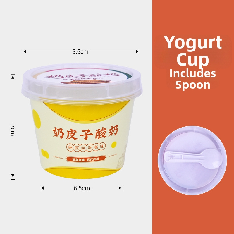 Cupe de iaurt din plastic PP, de unică folosință, cu serigrafie, capac acoperit, imprimare logo, Stiluri 1-4