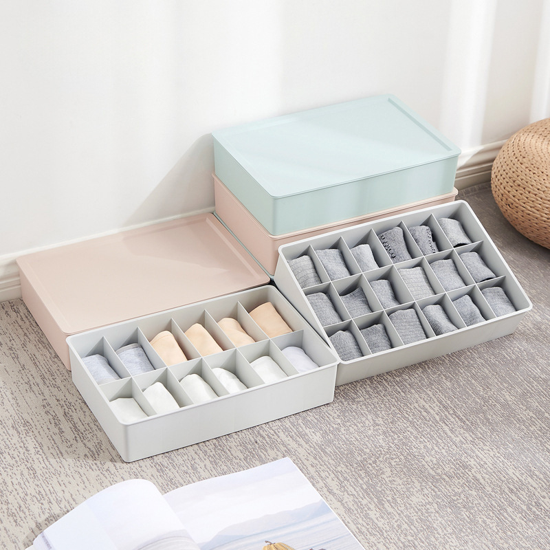 Kutija za skladištenje donjeg rublja od PP plastike, s poklopcem i pregradama, otporna na prašinu, za donje rublje, čarape i grudnjake (Modeli 0666–0669)
