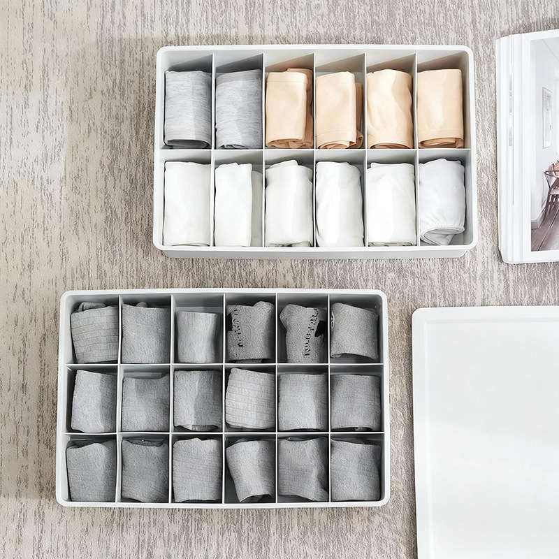 Kutija za skladištenje donjeg rublja od PP plastike, s poklopcem i pregradama, otporna na prašinu, za donje rublje, čarape i grudnjake (Modeli 0666–0669)