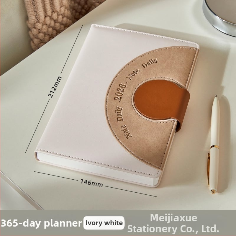 2026 график бележник - ръководство за управление на времето и дневник, подвързан с конец, PU корица, Dowling хартия, 80 г/м2, 300–400 страници