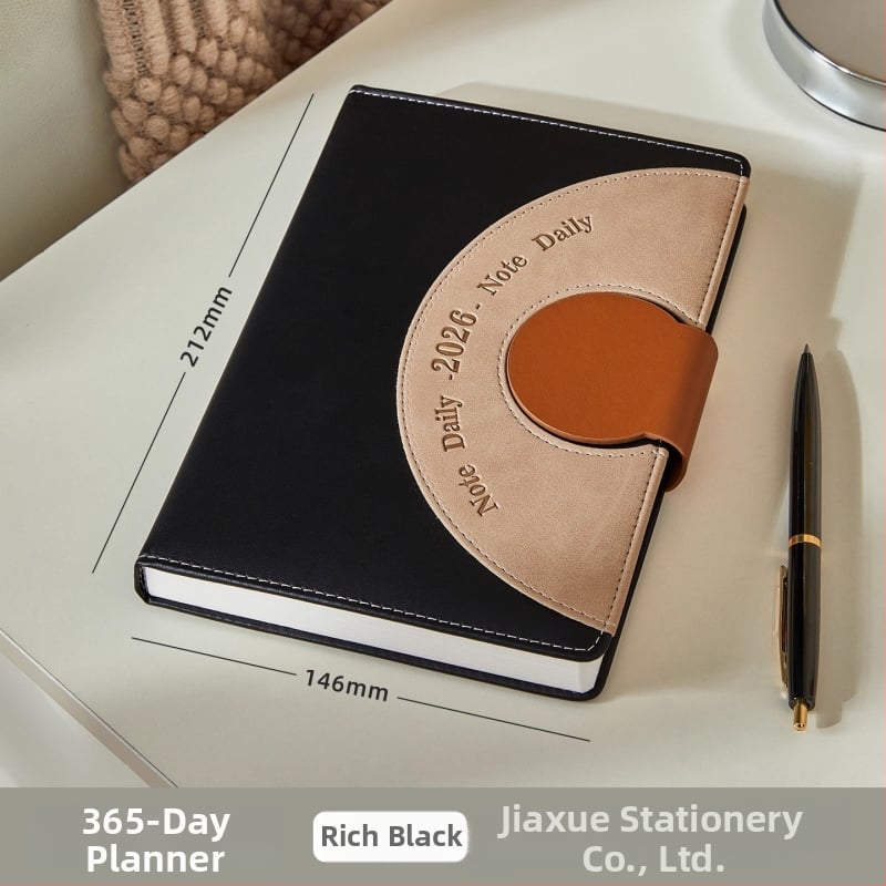 2026 график бележник - ръководство за управление на времето и дневник, подвързан с конец, PU корица, Dowling хартия, 80 г/м2, 300–400 страници