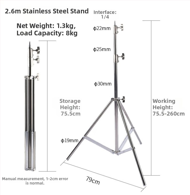 Фотографска светлинна стойка за светкавица – неръждаема стомана, универсална, без дистанционно