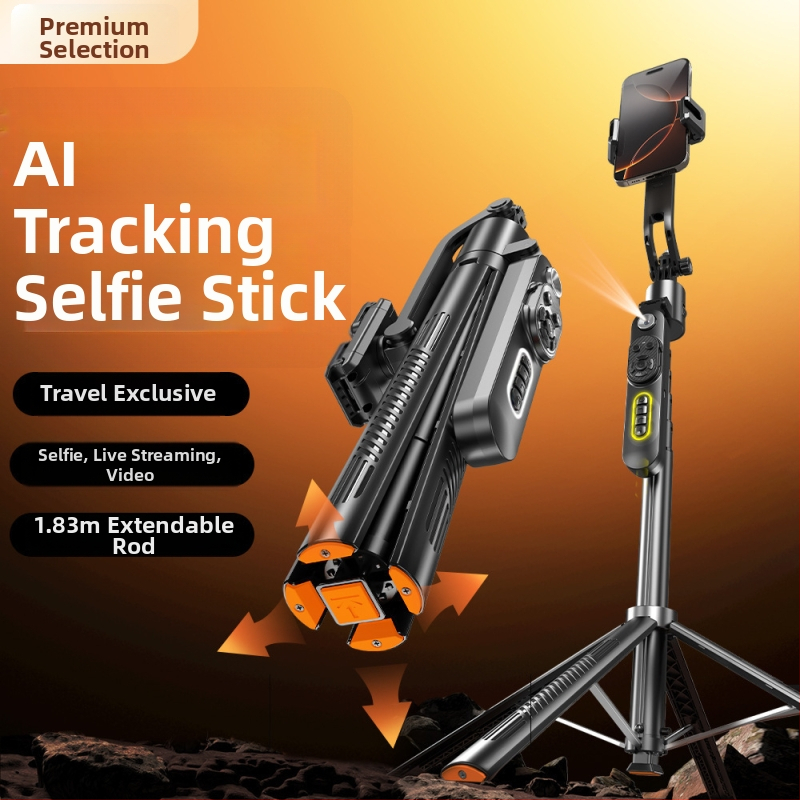Selfie stick cu urmărire facială și gimbal inteligent – urmărire automată, anti-tremur, telecomandă Bluetooth, lumină de umplere