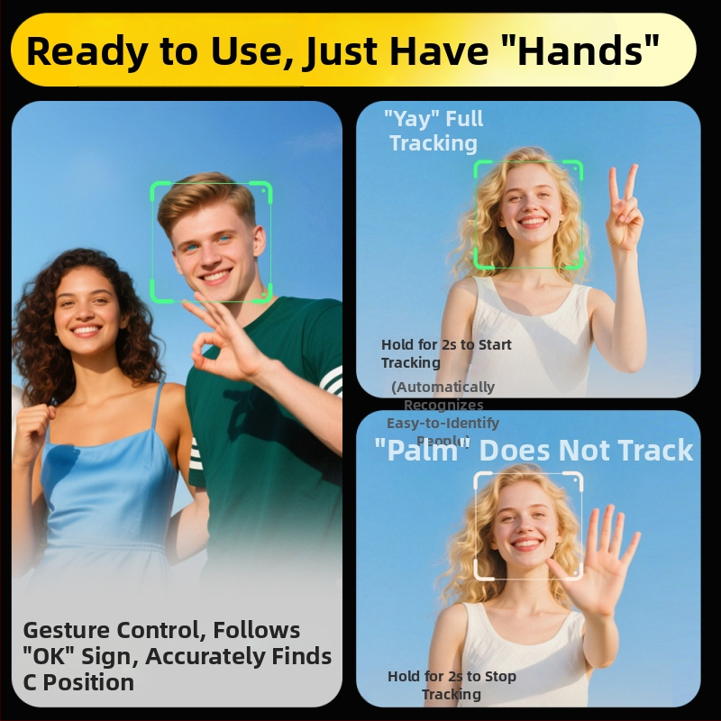 Selfie stick cu urmărire facială și gimbal inteligent – urmărire automată, anti-tremur, telecomandă Bluetooth, lumină de umplere