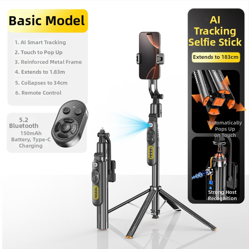 Selfie stick cu urmărire facială și gimbal inteligent – urmărire automată, anti-tremur, telecomandă Bluetooth, lumină de umplere