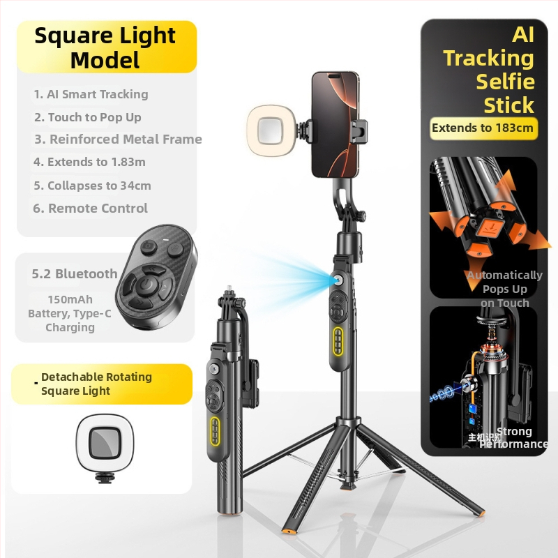 Selfie stick cu urmărire facială și gimbal inteligent – urmărire automată, anti-tremur, telecomandă Bluetooth, lumină de umplere