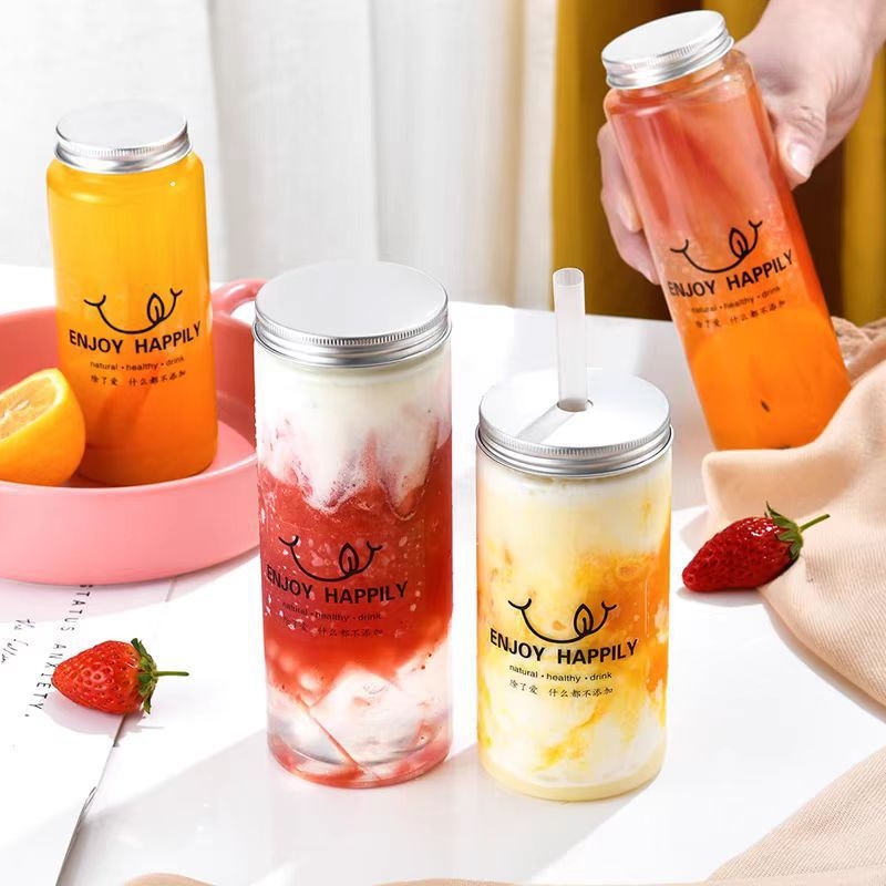 Jednokratna čaša za mliječni čaj 500 ml s poklopcem, PET boca za napitke i boca za sok, aluminijska kapa i slamka