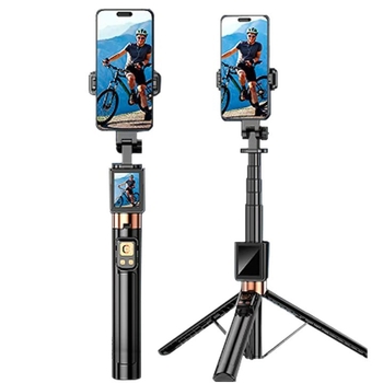 Селфи стика със проекция на екрана — цинкова сплав + пластмаса, дистанционно включено, Bluetooth, стабилизация в корпуса, персонализиране