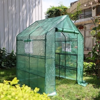 Prolazni staklenik s dvostrukom komorom za zaštitu od hladnoće i kiše | metalni okvir, zelena PE navlaka, Garden Life