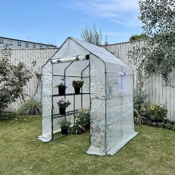 Prolazni staklenik s dvostrukom komorom za zaštitu od hladnoće i kiše | metalni okvir, zelena PE navlaka, Garden Life