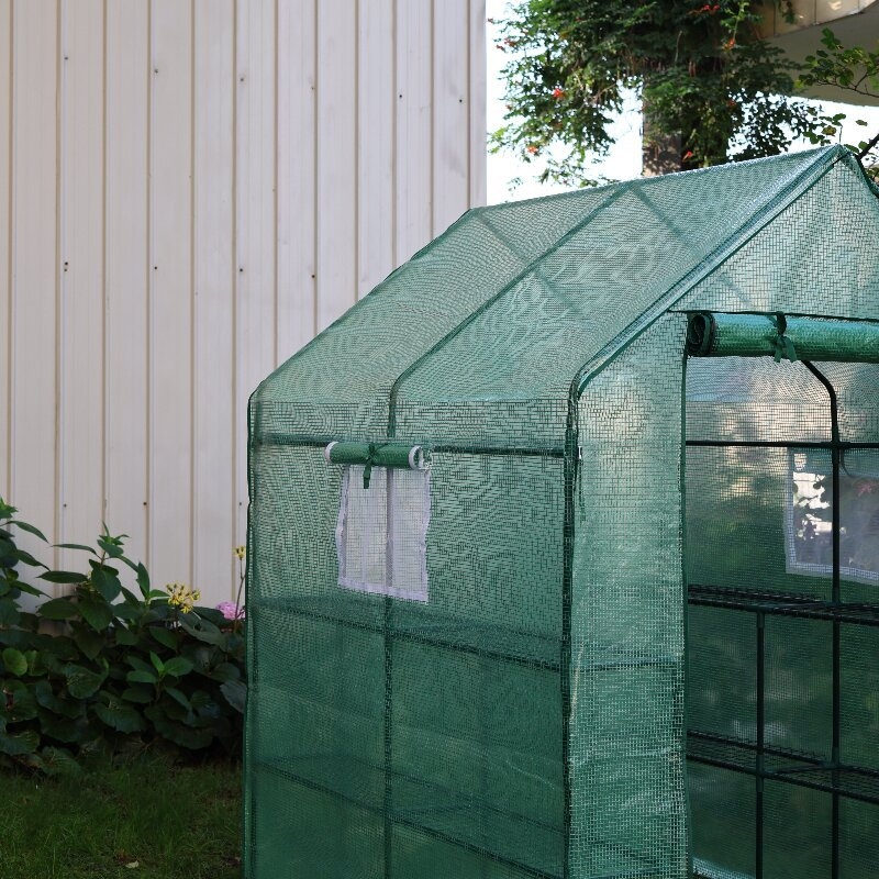 Prolazni staklenik s dvostrukom komorom za zaštitu od hladnoće i kiše | metalni okvir, zelena PE navlaka, Garden Life