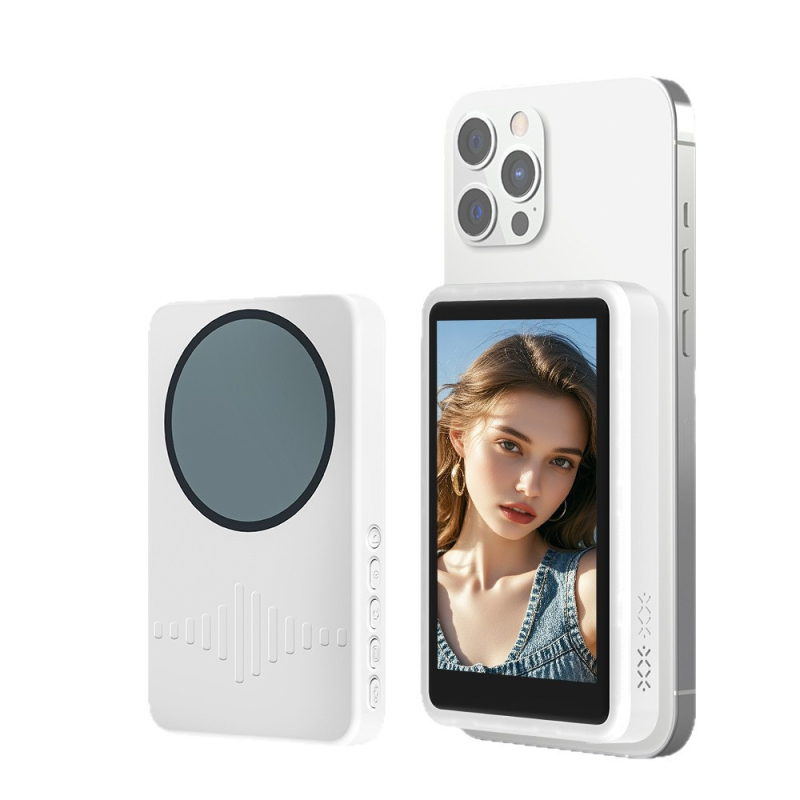 Ecran selfie cu suport magnetic exterior pentru telefon, ABS+Silicon, telecomandă Bluetooth, compatibil cu majoritatea telefoanelor