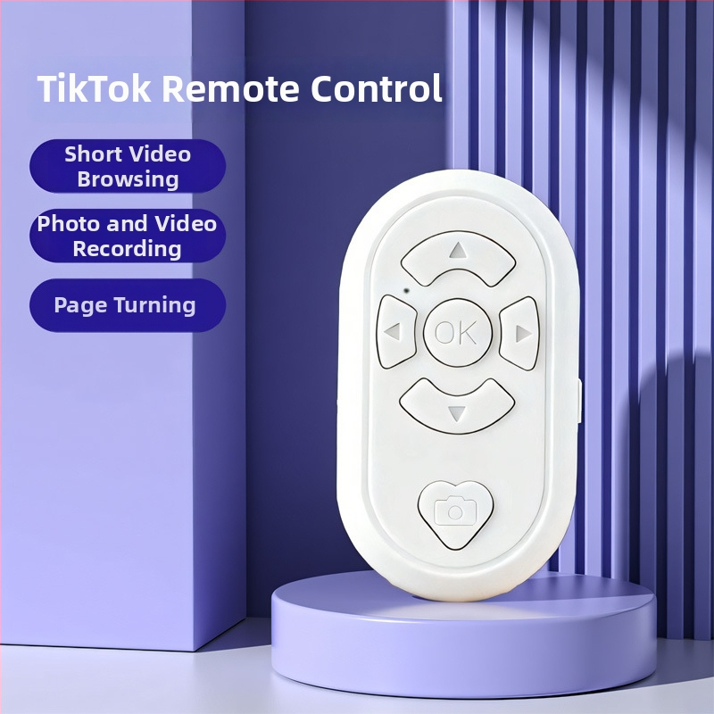 Bluetooth selfie diaľkové ovládanie s viacerými funkciami na nahrávanie videa a preklápanie strán — BLE 6.1, ABS telo, rozmery 65×37×15 mm, hmotnosť 19 g, model DYYKQ