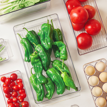 Контейнер за хладилник с дръжка, хранителен PET материал, голям капацитет, за яйца, плодове и зеленчуци, с дренаж