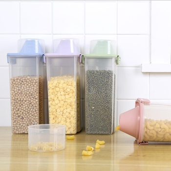 Kvadratni spremnik za žitarice sa prozirnim zatvaračem na klik, plastična kutija za hranu, zaptiva, kapacitet 2.1–3 L