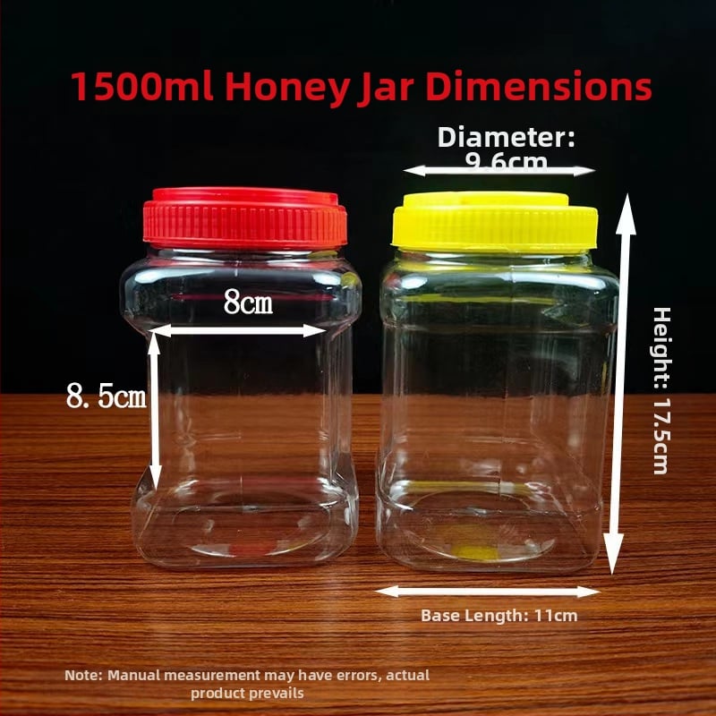 Съхранителен буркан, квадратен, тежък корпус, PET пластмаса, запечатан капак, капацитет 0.5-2 кг