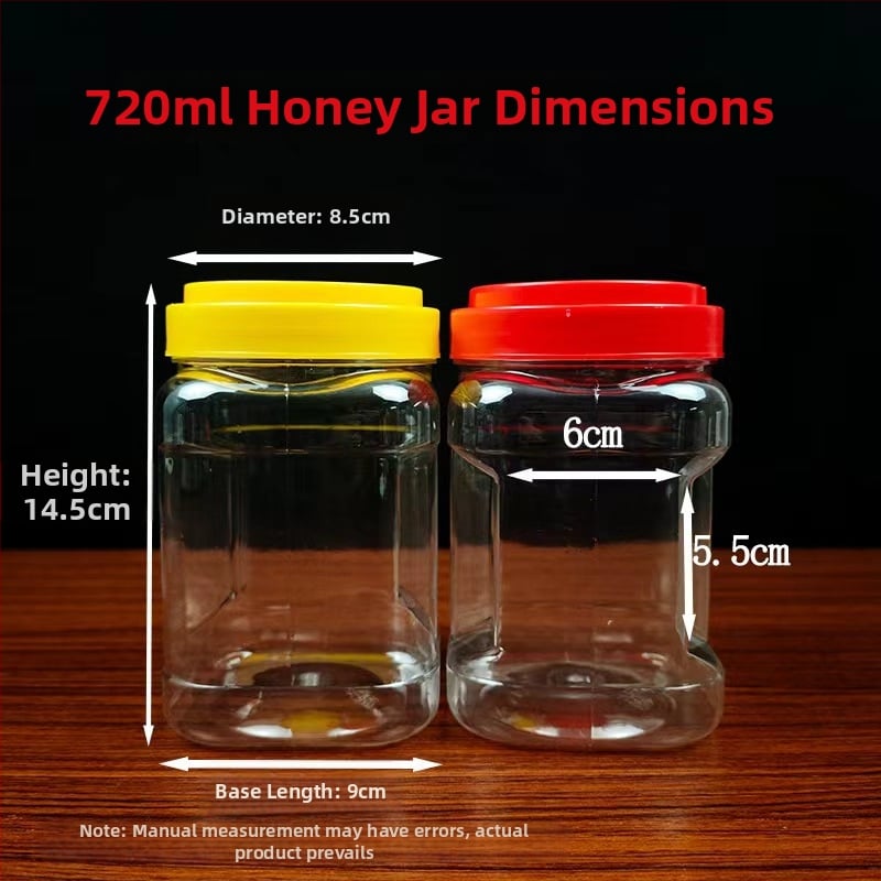 Съхранителен буркан, квадратен, тежък корпус, PET пластмаса, запечатан капак, капацитет 0.5-2 кг