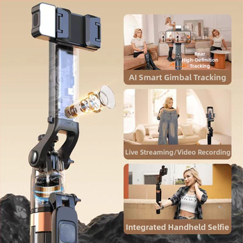 Selfie tyč so statívom a automatickým sledovaním s 360° otočením, diaľkové ovládanie, osvetlenie, Bluetooth, hliníkové telo