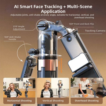 Selfie tyč so statívom a automatickým sledovaním s 360° otočením, diaľkové ovládanie, osvetlenie, Bluetooth, hliníkové telo