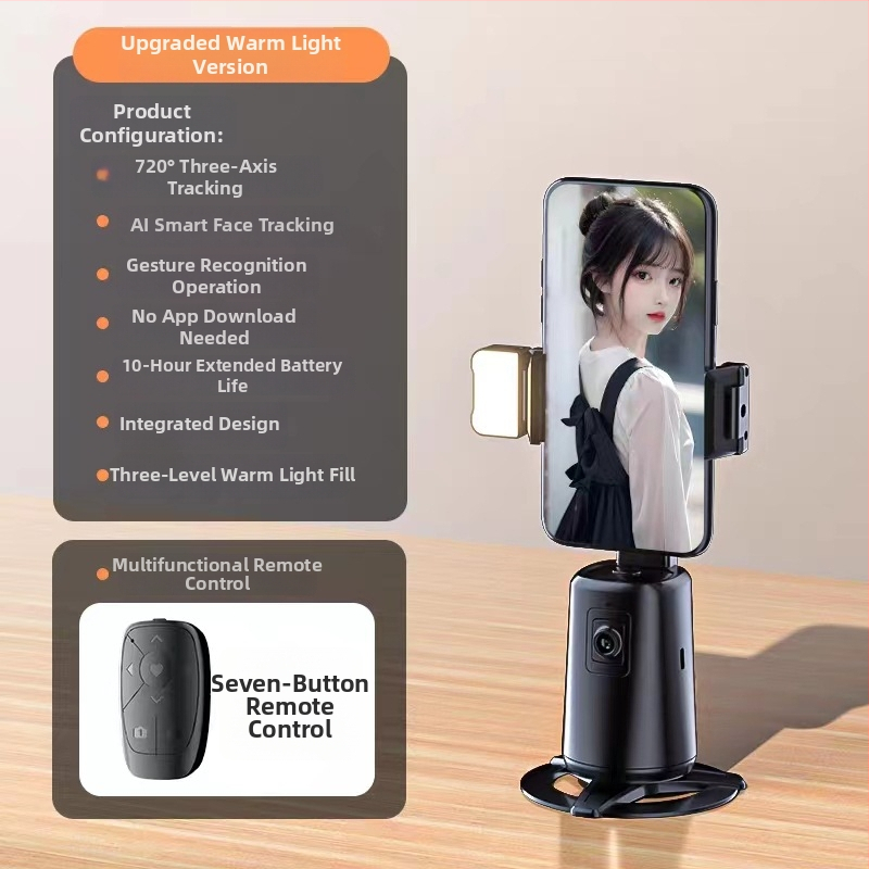 Selfie tyč so statívom a automatickým sledovaním s 360° otočením, diaľkové ovládanie, osvetlenie, Bluetooth, hliníkové telo