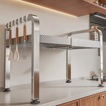 Nerezová oceľová polica na mikrovlnnú rúru, viacúrovňový stojan na pracovnú dosku, moderný minimalistický štýl, model AQ-1841Y, číslo produktu AQ-1841X