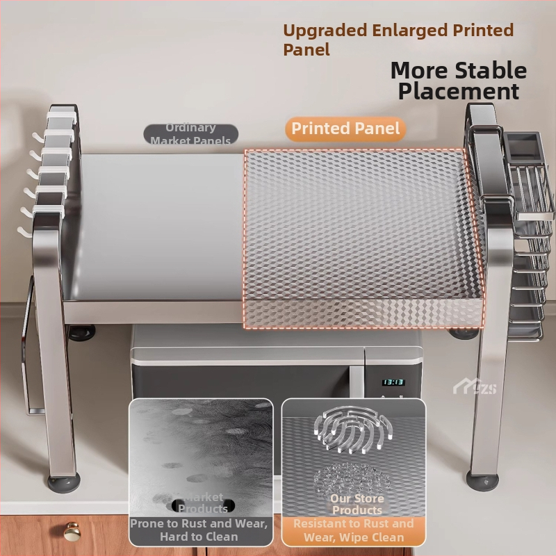 Nerezová oceľová polica na mikrovlnnú rúru, viacúrovňový stojan na pracovnú dosku, moderný minimalistický štýl, model AQ-1841Y, číslo produktu AQ-1841X