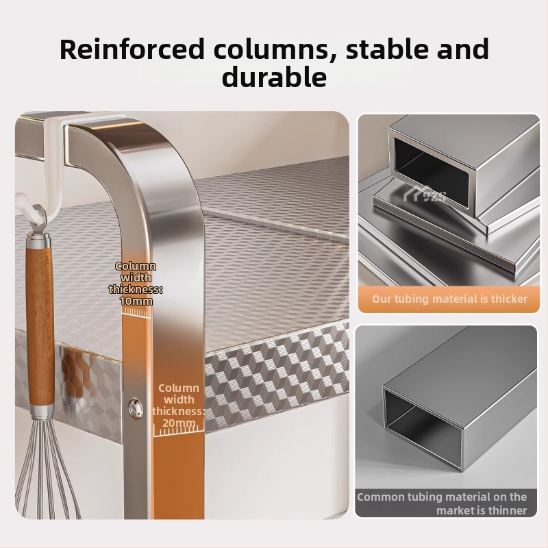 Nerezová oceľová polica na mikrovlnnú rúru, viacúrovňový stojan na pracovnú dosku, moderný minimalistický štýl, model AQ-1841Y, číslo produktu AQ-1841X