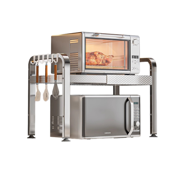 Nerezová oceľová polica na mikrovlnnú rúru, viacúrovňový stojan na pracovnú dosku, moderný minimalistický štýl, model AQ-1841Y, číslo produktu AQ-1841X