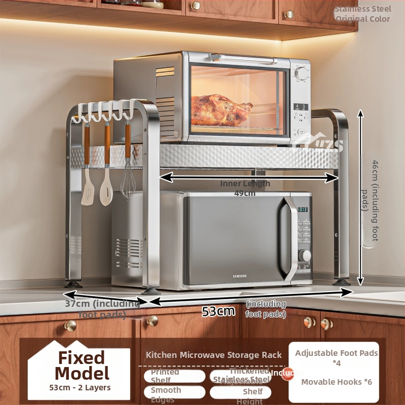 Nerezová oceľová polica na mikrovlnnú rúru, viacúrovňový stojan na pracovnú dosku, moderný minimalistický štýl, model AQ-1841Y, číslo produktu AQ-1841X