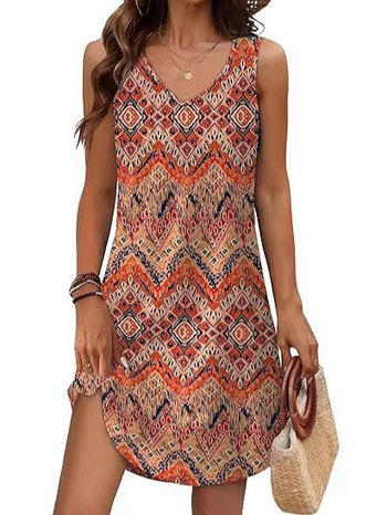 Rochie cu decolteu în V, fără mâneci, croială A-line, lungime scurtă