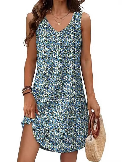 Rochie cu decolteu în V, fără mâneci, croială A-line, lungime scurtă