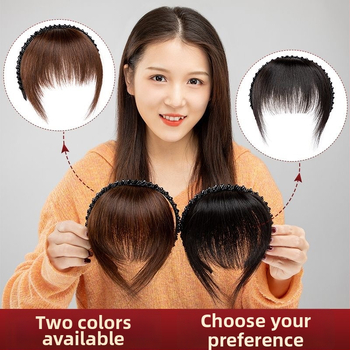 Perucă din păr uman cu bandă pentru cap și breton drept — într-un design de un singur produs, breton drept, fire laterale, acoperire invizibilă; nu poate fi vopsită sau îndreptată