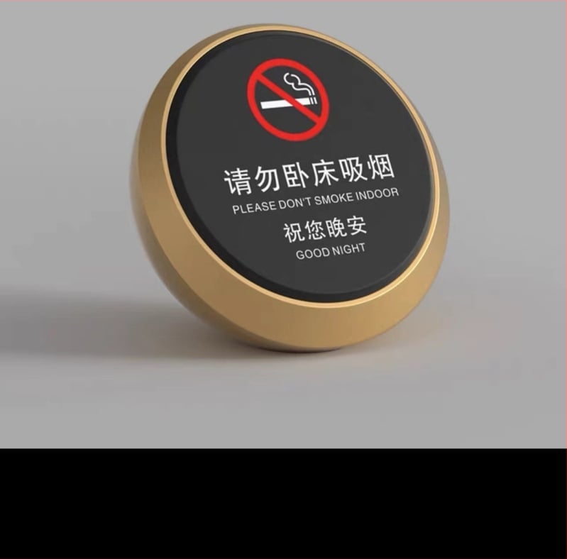 Znak upozorenja na zabranu pušenja – kružna odvojiva plastična etiketa za stolni prikaz, prilagodljiva