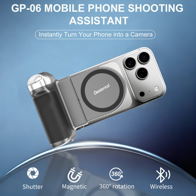 Desiontal GP-06 Magnetni izvučni držač za mobilni telefon, ABS + aluminijska legura, daljinski upravljač, Bluetooth, ugrađeno svjetlo
