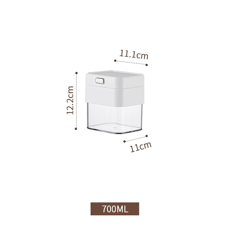 Téglalap alakú műanyag vákuumzáras tároló fedővel, 1-2 literes kapacitás, kávé, dió, nassolnivalók és tea tárolására